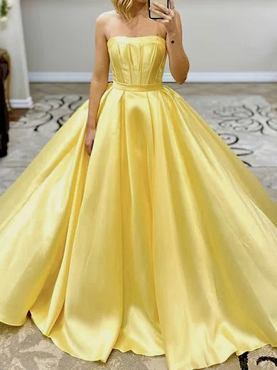 Ball Gown Strapless Satin Corset Prom Dresses With Ruched #UKM020114527