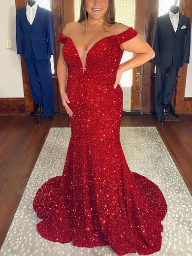 Sheath/Column Off-the-shoulder Sequined Sweep Train Prom Dresses #UKM020114551