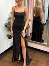 Backless Square Neck Satin Prom Dresses with Ruffle #UKM020114586