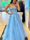 Ball Gown/Princess Sweetheart Tulle Glitter Sweep Train Prom Dresses With Beading #UKM020114591