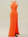 Sheath/Column V-neck Sequined Floor-length Prom Dresses With Split Front #UKM020114602