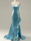 Trumpet/Mermaid Sweetheart Sequined Sweep Train Prom Dresses With Feathers / Fur #UKM020114603