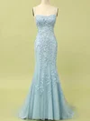Trumpet/Mermaid Scoop Neck Tulle Sweep Train Prom Dresses With Pearl Detailing #UKM020114614