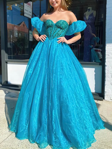 Princess Sweetheart Organza Floor-length Prom Dresses With Beading #UKM020114629