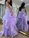 A-line V-neck Glitter Floor-length Prom Dresses With Cascading Ruffles #UKM020114639