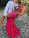 Trumpet/Mermaid V-neck Sequined Sweep Train Prom Dresses With Beading #UKM020114643