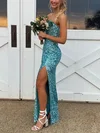 Sheath/Column Strapless Sequined Floor-length Prom Dresses With Split Front #UKM020114646