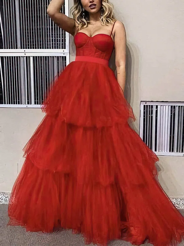 Ball Gown Sweetheart Tulle Sweep Train Sashes / Ribbons Prom Dresses #UKM020114672