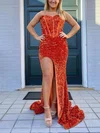 Trumpet/Mermaid Strapless Sequined Sweep Train Prom Dresses With Split Front #UKM020114673