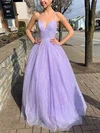 A-line V-neck Glitter Floor-length Prom Dresses #UKM020114677