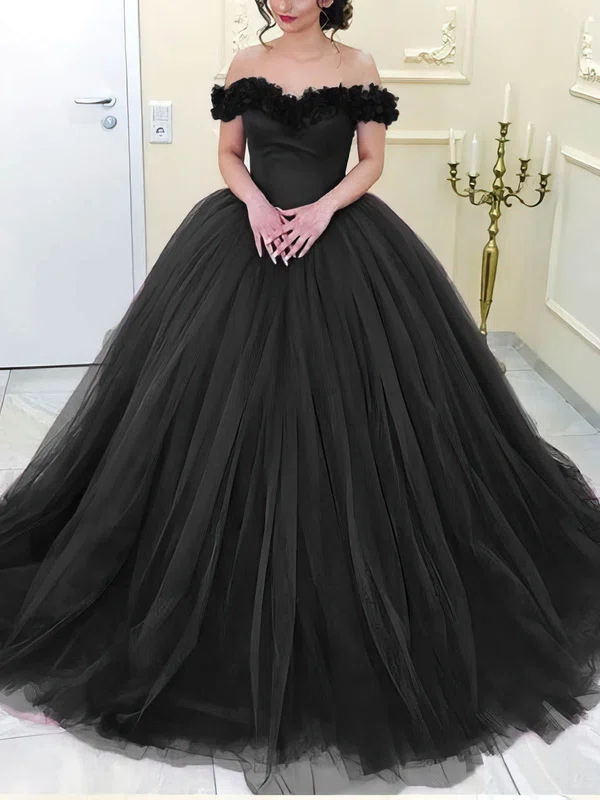 Ball Gown/Princess Off-the-shoulder Tulle Sweep Train Prom Dresses #UKM020114712