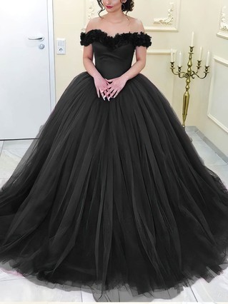 Ball Gown/Princess Floor-length Off-the-shoulder Tulle Appliques Lace ...