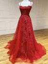 A-line Square Neckline Tulle Sweep Train Prom Dresses With Beading #UKM020114714