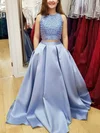 Ball Gown Scoop Neck Satin Sweep Train Prom Dresses With Pockets #UKM020114733