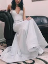 Trumpet/Mermaid V-neck Shimmer Crepe Sweep Train Prom Dresses #UKM020114742