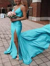 Trumpet/Mermaid V-neck Jersey Sweep Train Prom Dresses With Split Front #UKM020114748