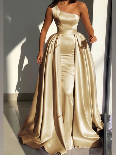 Ball Gown One Shoulder Satin Sweep Train Prom Dresses #UKM020114778
