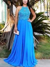A-line Scoop Neck Chiffon Floor-length Prom Dresses With Beading #UKM020114783