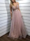 Ball Gown/Princess Floor-length V-neck Tulle Appliques Lace Prom Dresses #UKM020114789