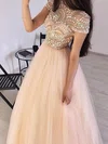 Ball Gown Scoop Neck Tulle Floor-length Prom Dresses With Beading #UKM020114795