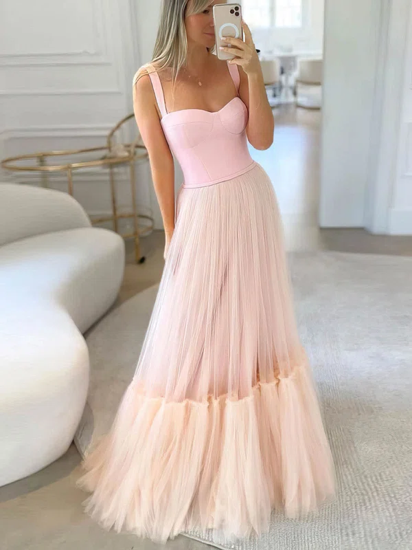 A-line Sweetheart Tulle Stretch Crepe Floor-length Prom Dresses With Tiered #UKM020114819