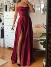 A-line Floor-length Cowl Neck Silk-like Satin Split Front Prom Dresses #UKM020114869