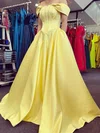 Ball Gown Off-the-shoulder Satin Sweep Train Prom Dresses With Pockets #UKM020114899