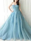 Ball Gown Sweetheart Tulle Sweep Train Prom Dresses With Beading #UKM020114907