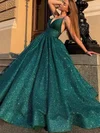 Ball Gown V-neck Glitter Floor-length Prom Dresses #UKM020114927