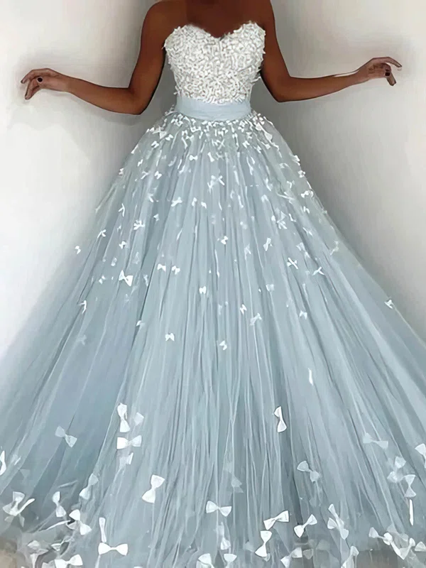 Ball Gown/Princess Sweetheart Tulle Sweep Train Prom Dresses With Sashes / Ribbons #UKM020114930