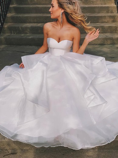 Ball Gown Strapless Organza Sweep Train Prom Dresses With Cascading Ruffles #UKM020114985