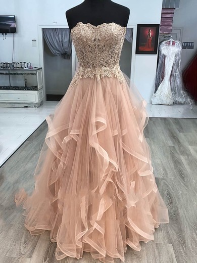 Ball Gown Sweetheart Tulle Floor-length Prom Dresses With Appliques Lace #UKM020114997