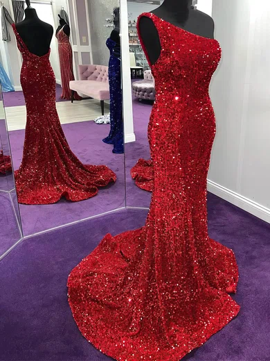 Mermaid One Shoulder Sparkly Sequin Prom Dresses #UKM020115008