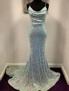 Trumpet/Mermaid Cowl Neck Sequined Sweep Train Prom Dresses #UKM020115014