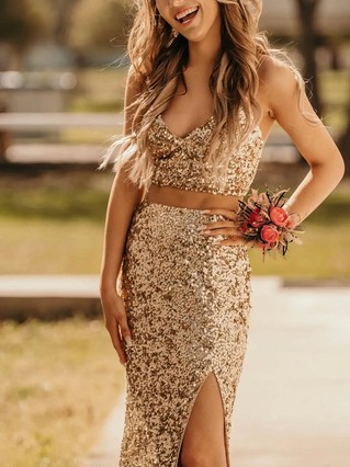 Rose gold 2 piece hotsell prom dress