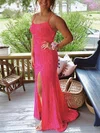 Sheath/Column Scoop Neck Sequined Sweep Train Prom Dresses With Split Front #UKM020115042