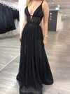 A-line V-neck Glitter Floor-length Prom Dresses #UKM020115057