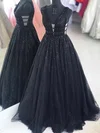 A-line V-neck Sequined Sweep Train Prom Dresses With Sashes / Ribbons #UKM020115058