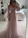 Ball Gown/Princess Sweep Train Sweetheart Tulle Appliques Lace Prom Dresses #UKM020115060