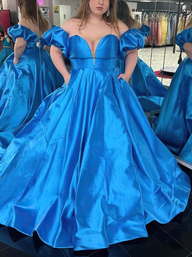 Ball Gown/Princess Off-the-shoulder Satin Sweep Train Prom Dresses With Pockets #UKM020115125