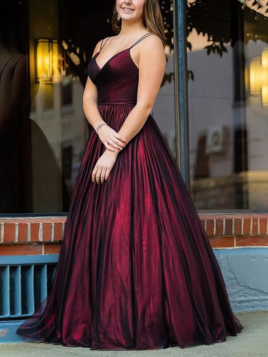 Ball Gown V-neck Tulle Floor-length Prom Dresses #UKM020115149