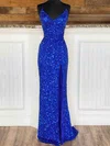 Sheath/Column V-neck Sequined Sweep Train Prom Dresses With Split Front #UKM020115163