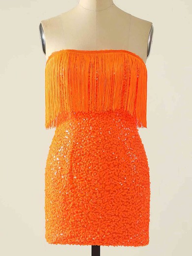 Sheath/Column Strapless Sequined Short/Mini Short Prom Dresses #UKM020115178