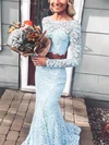 Trumpet/Mermaid Scoop Neck Lace Sweep Train Prom Dresses #UKM020115239