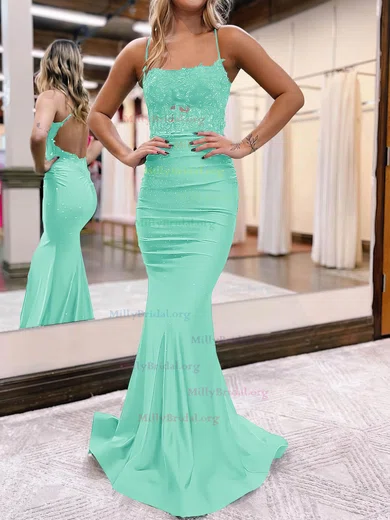 Trumpet Mermaid Satin Beading Mint Green Prom Dress With Slit Trumpet Mermaid Satin Beading Mint Green Prom Dress With Slit