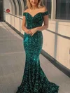 Trumpet/Mermaid Sweep Train Off-the-shoulder Velvet Sequins Prom Dresses #UKM020115285