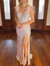 Sheath/Column Sweetheart Sequined Sweep Train Prom Dresses With Feathers / Fur #UKM020115302