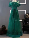 Ball Gown Scoop Neck Tulle Floor-length Appliques Lace Prom Dresses #UKM020115317