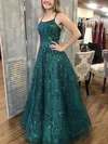 A-line Scoop Neck Glitter Floor-length Prom Dresses With Sashes / Ribbons #UKM020115318