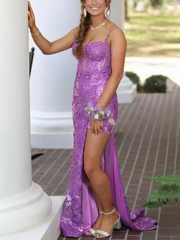 Sheath/Column Sweetheart Sequined Sweep Train Prom Dresses With Split Front #UKM020115326